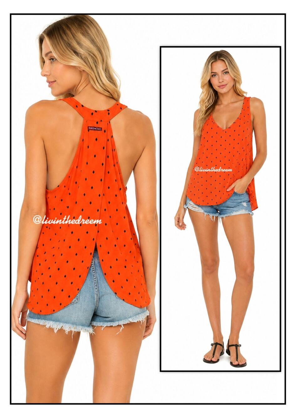 Hard Tail Split Back Blue Orange Racerback Tank Too SZ L $99
